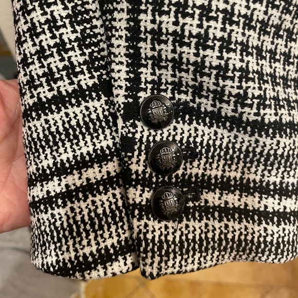 White Black WHBM Houndstooth -Breasted Plaid Blazer Sz.16 2 Outer Pockets - Picture 5 of 8